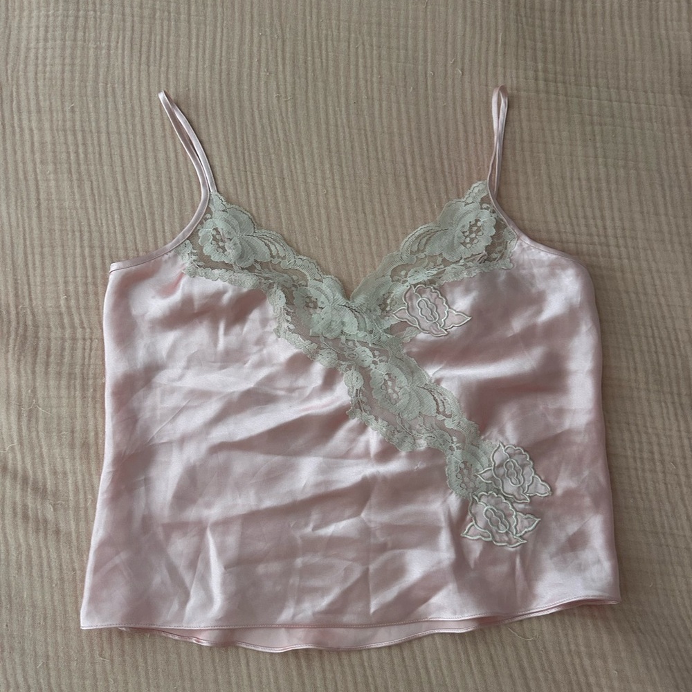 Vintage Victorias Secret Pink Satin Lace Trim Camisole